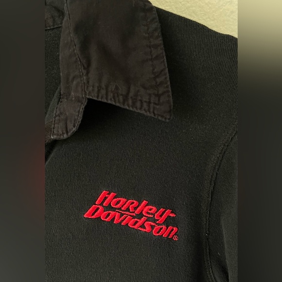 Harley-Davidson Y2K Long Sleeve Polo T-shirt with Red Embroidery Size Medium - Picture 4 of 11